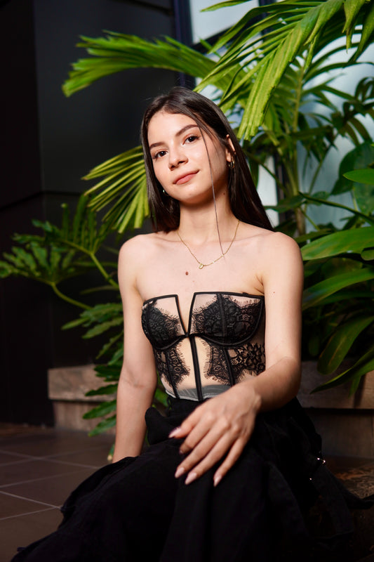 Bustier Alma – Corset en Encaje Negro con transparencia