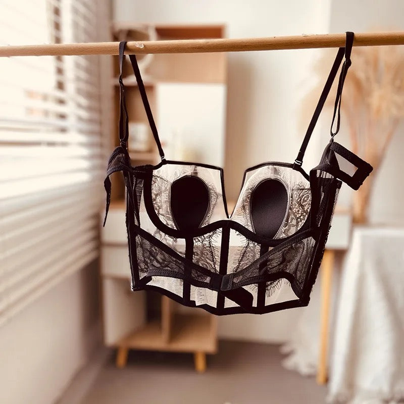 Bustier Alma – Corset en Encaje Negro con transparencia