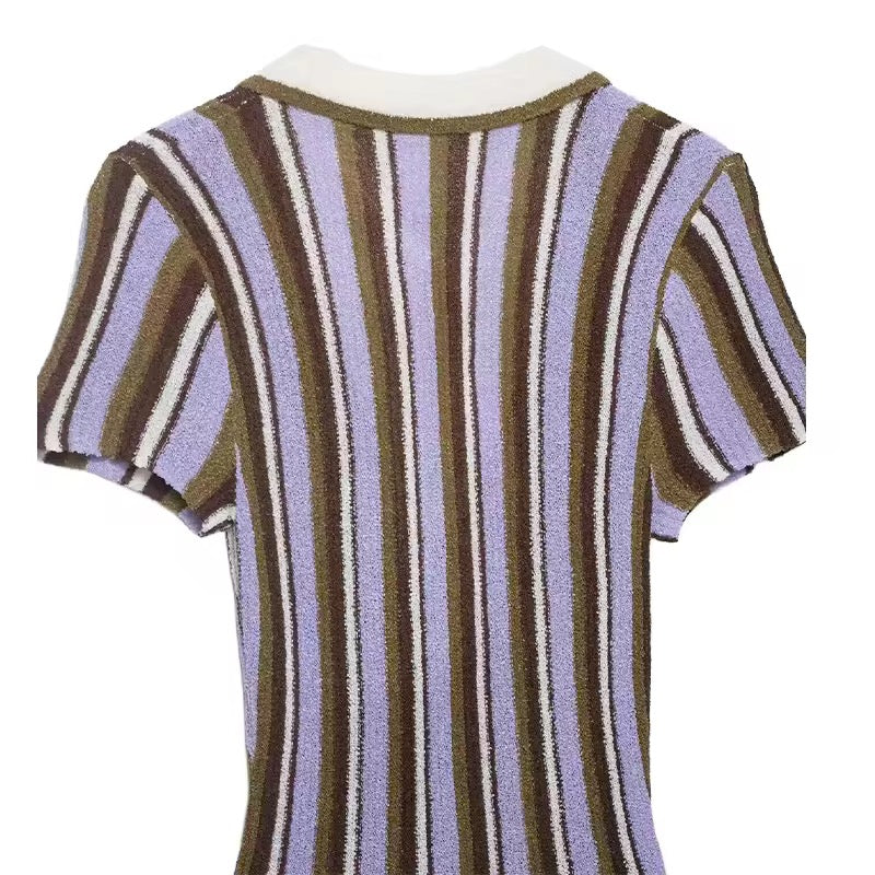Vestido Tango de Manga Corta con Rayas y Corte Ajustado