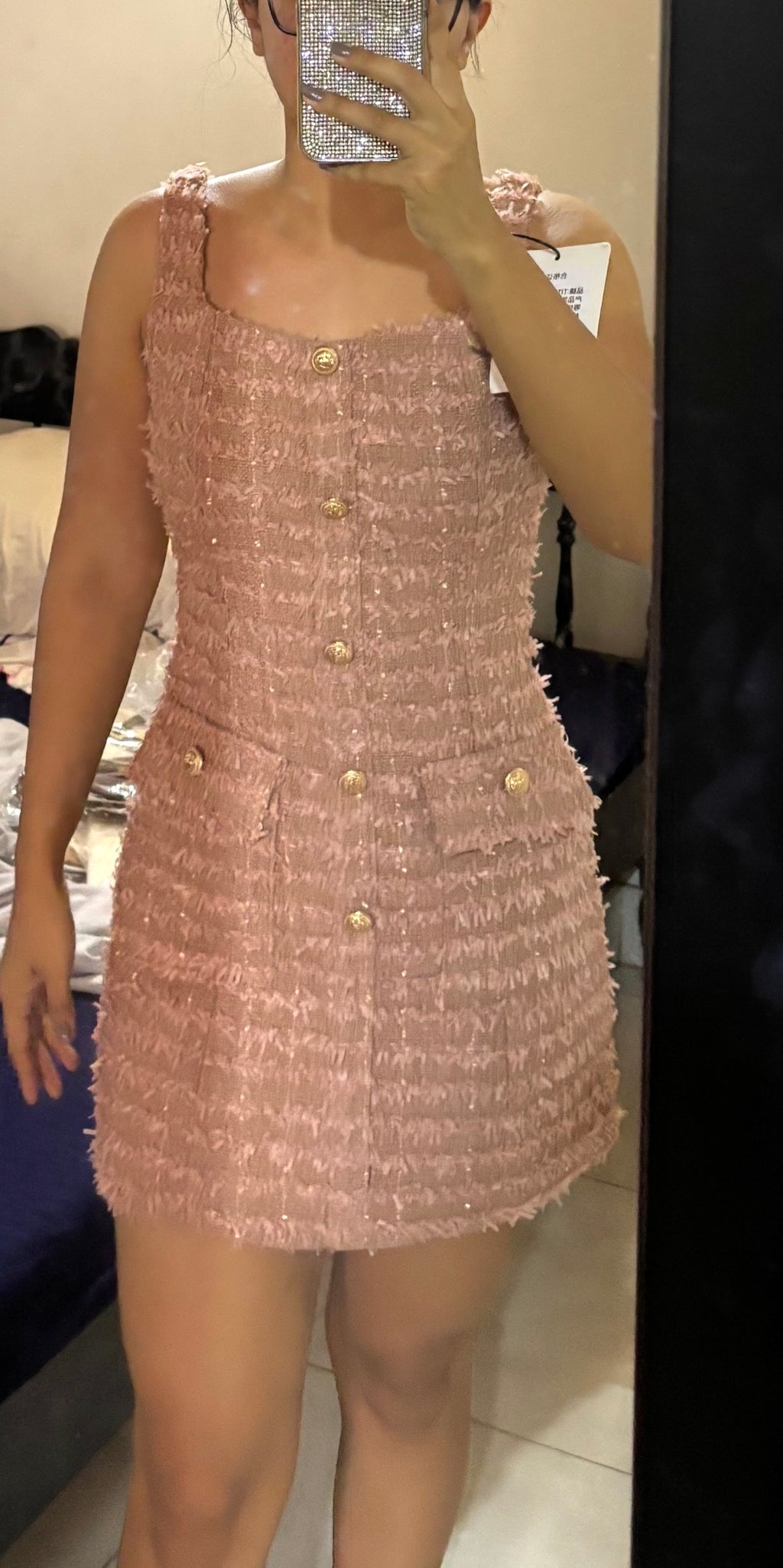 Vestido Belgrano Tipo Cece Ajustado Sin Tirantes color Marrón/Rosa
