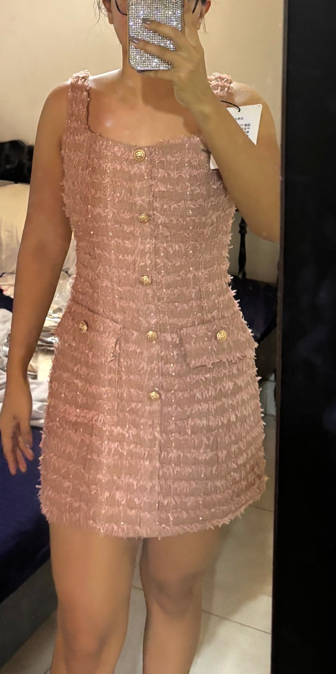 Vestido Belgrano Tipo Cece Ajustado Sin Tirantes color Marrón/Rosa