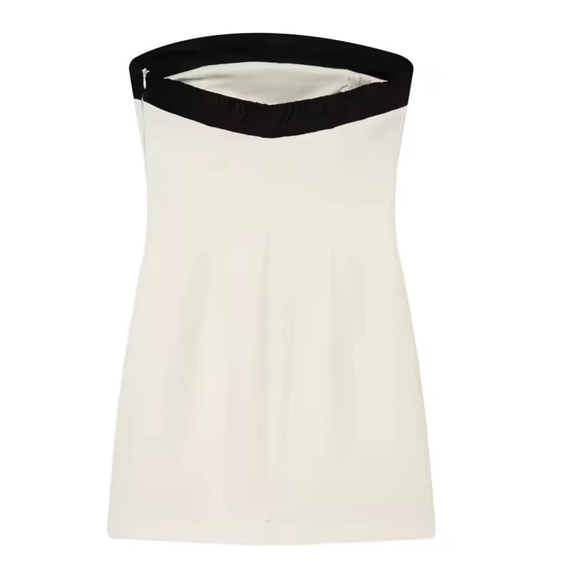 Vestido Malba empalmado con lazo negro y cuello oblicuo