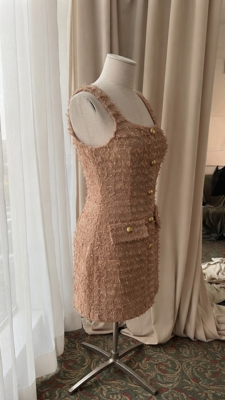 Vestido Belgrano Tipo Cece Ajustado Sin Tirantes color Marrón/Rosa