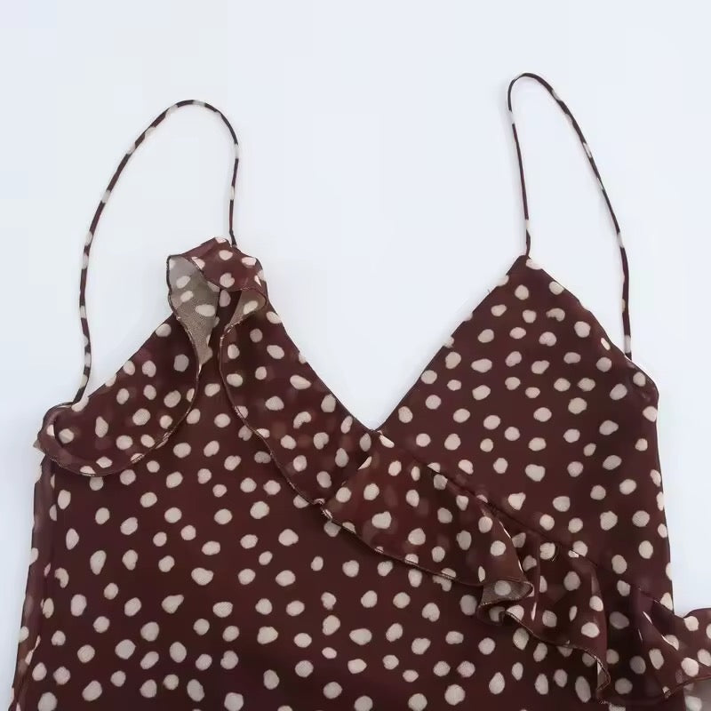 Vestido de Mujer con Estampado de Puntos, sin Mangas, con Tirantes-BAS