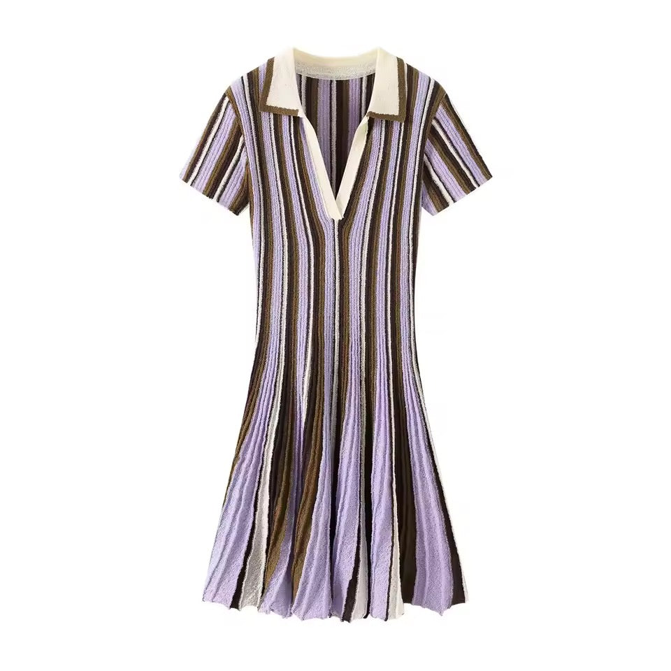 Vestido Tango de Manga Corta con Rayas y Corte Ajustado
