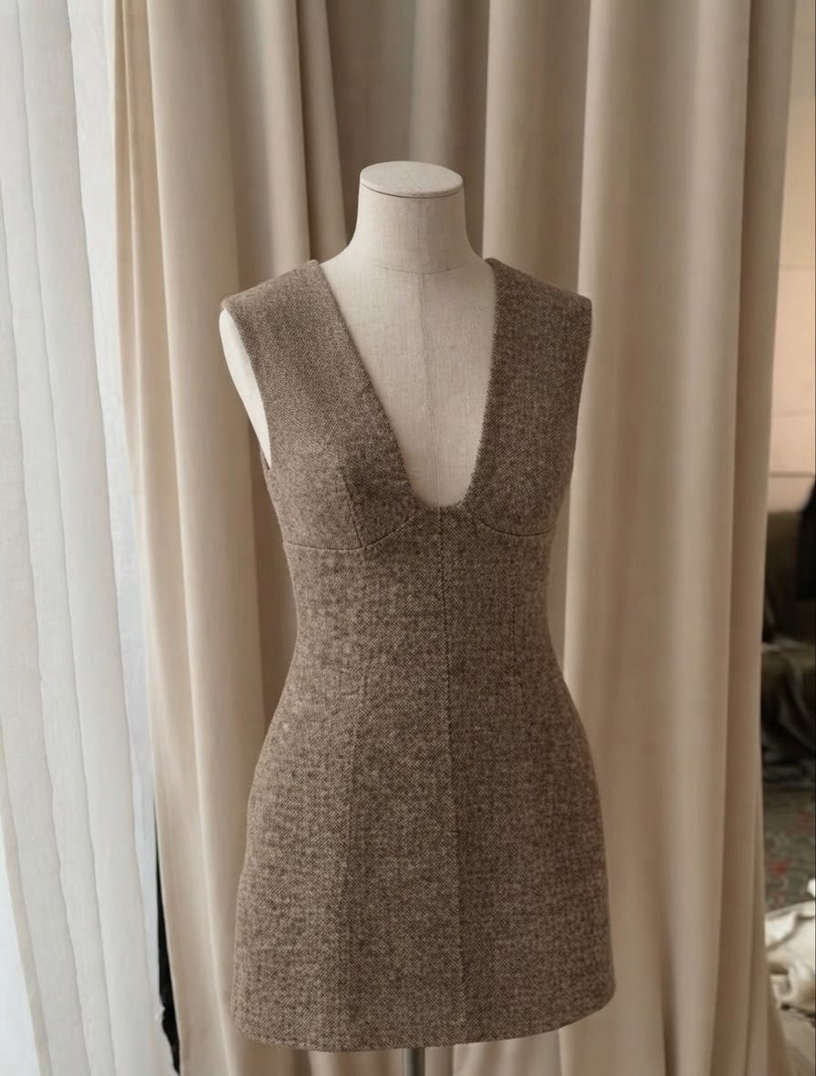 Vestido Recoleta Corto para Mujer, con Cuello en V, Cintura Ajustada
