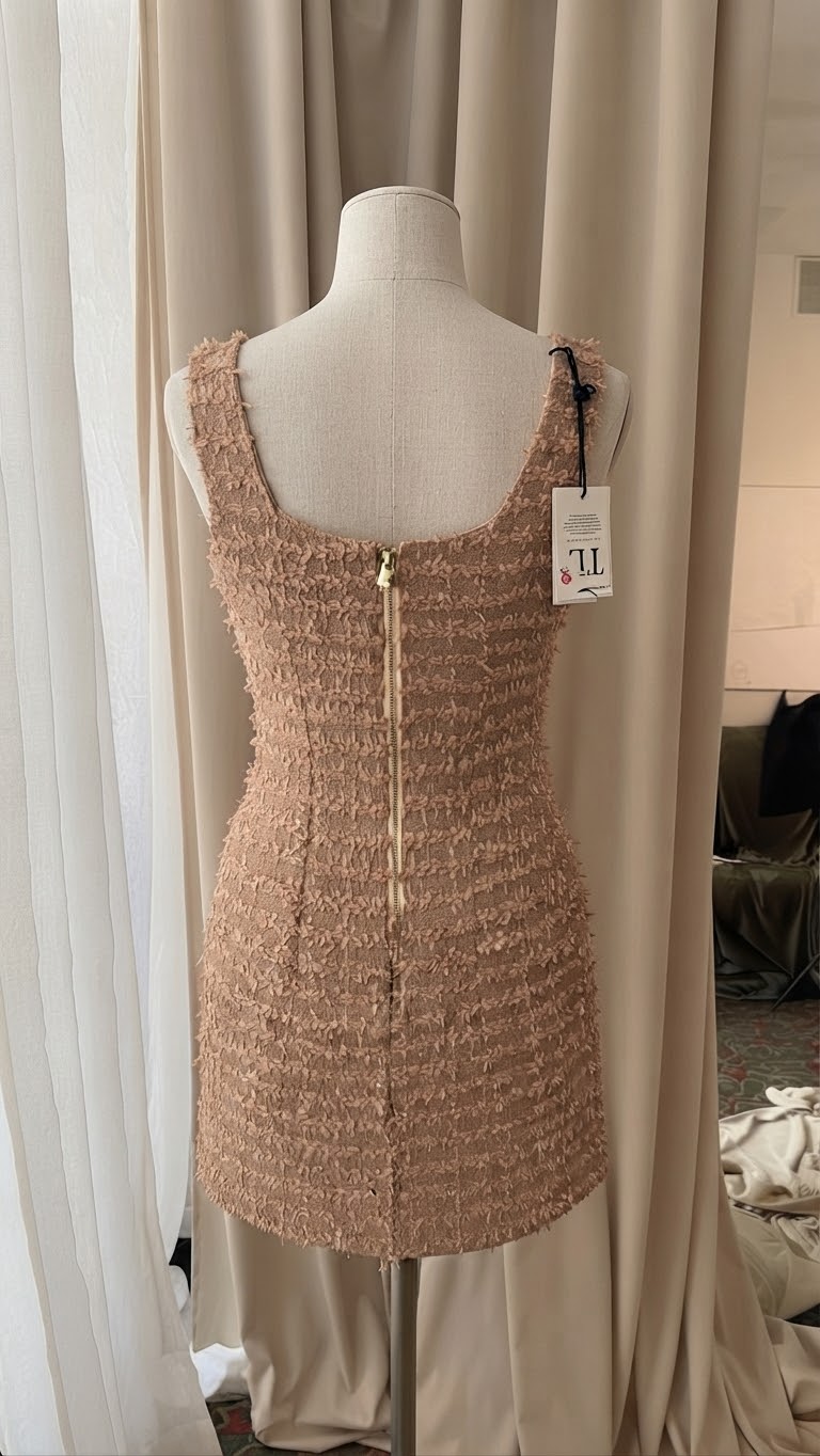 Vestido Belgrano Tipo Cece Ajustado Sin Tirantes color Marrón/Rosa