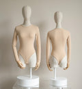 Body beige claro liso de manga larga con cuello redondo para mujer