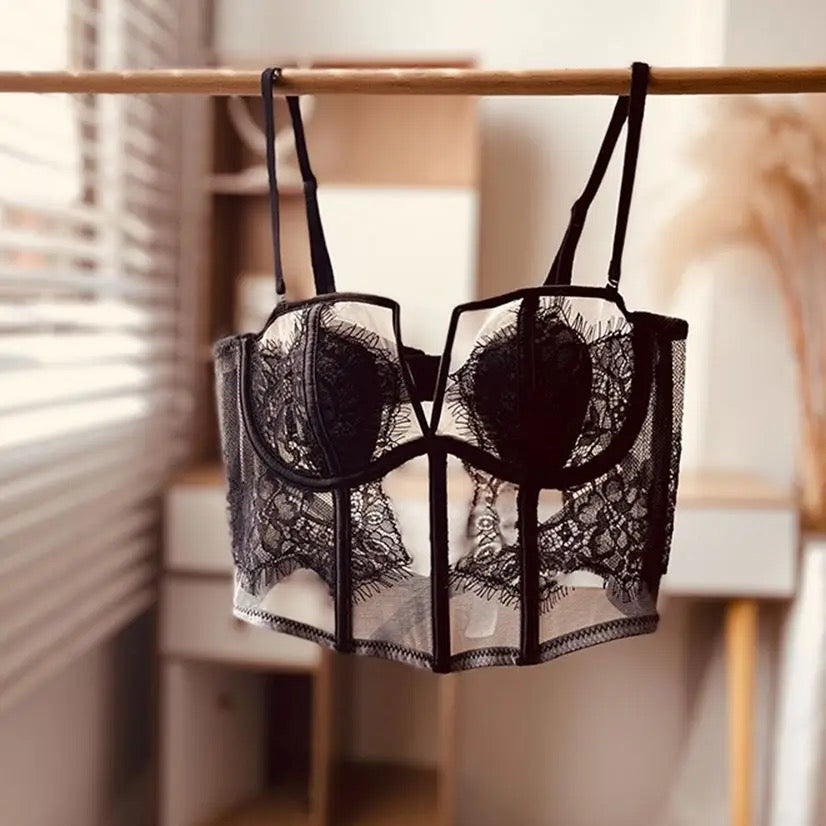 Bustier Alma – Corset en Encaje Negro con transparencia
