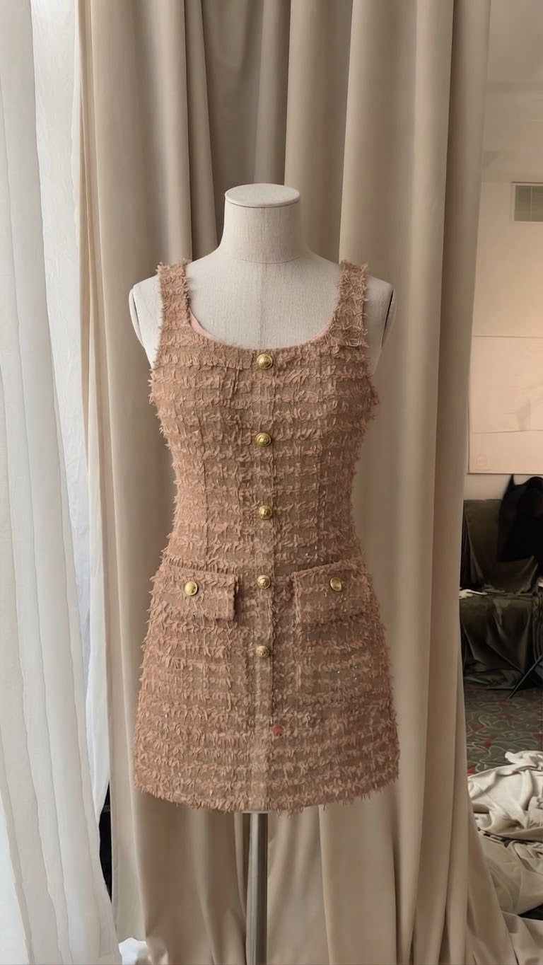 Vestido Belgrano Tipo Cece Ajustado Sin Tirantes color Marrón/Rosa