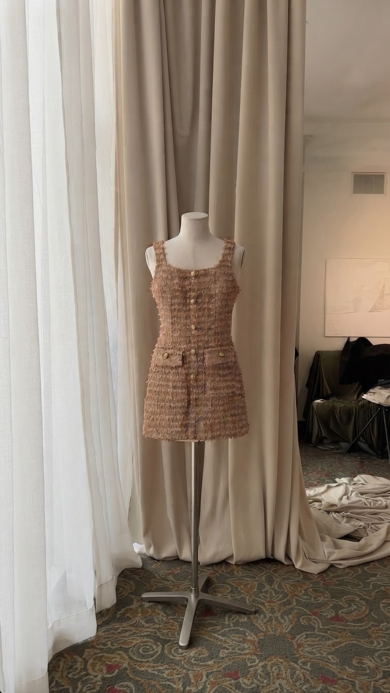 Vestido Belgrano Tipo Cece Ajustado Sin Tirantes color Marrón/Rosa
