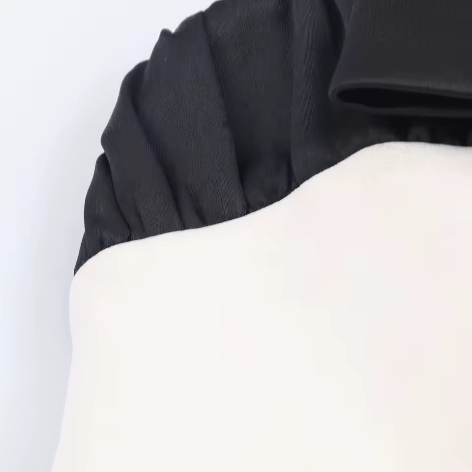 Vestido Malba empalmado con lazo negro y cuello oblicuo