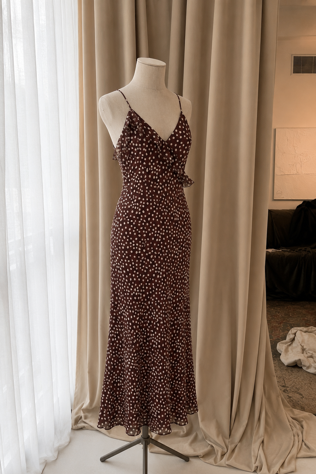 Vestido de Mujer con Estampado de Puntos, sin Mangas, con Tirantes-BAS