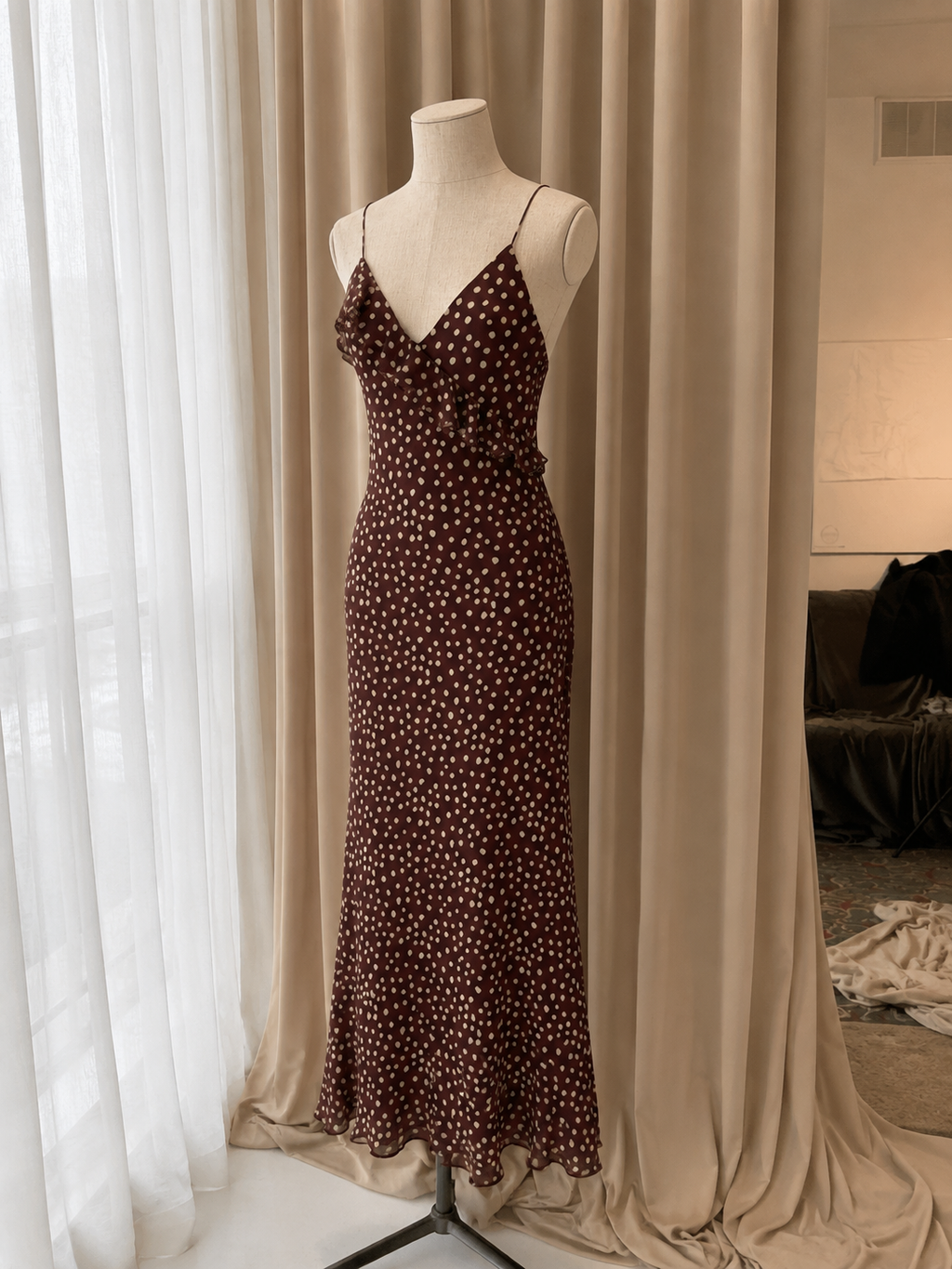Vestido de Mujer con Estampado de Puntos, sin Mangas, con Tirantes-BAS